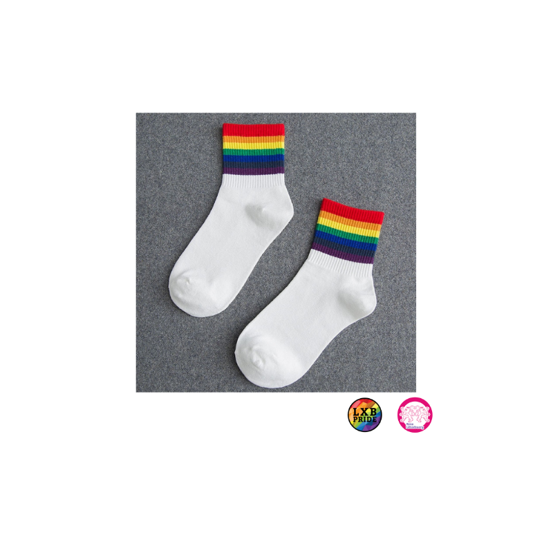 Socken Weiss-Regenbogenfarben
