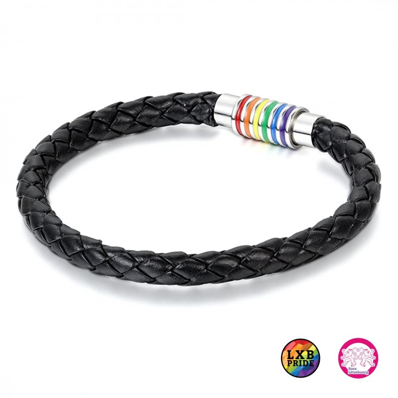 Lederarmband schwarz - Pride (Regenbogen)