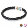 Lederarmband schwarz - Pride (Regenbogen)